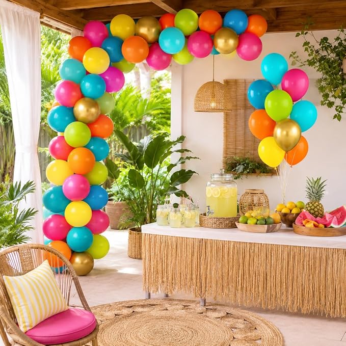60PCS Tropical Balloons, Hawaiian Balloons, Hot Pink Teal Blue Green Orange - Image 5