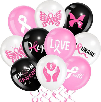 Tiamon 45 Pcs Breast Cancer Awareness Balloons Breast Cancer Party Supplies by Tiamon