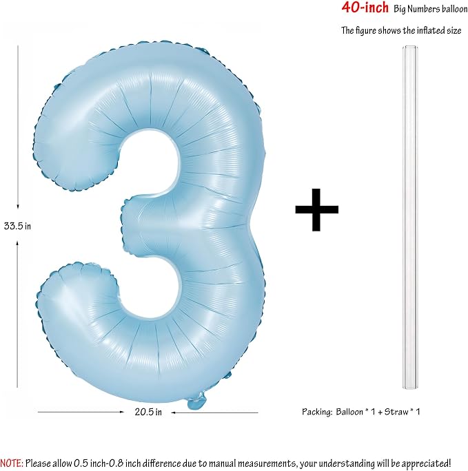 40 In Matte Blue Number Balloons Helium Foil Mylar Balloon Party Digital 3 | - Image 2