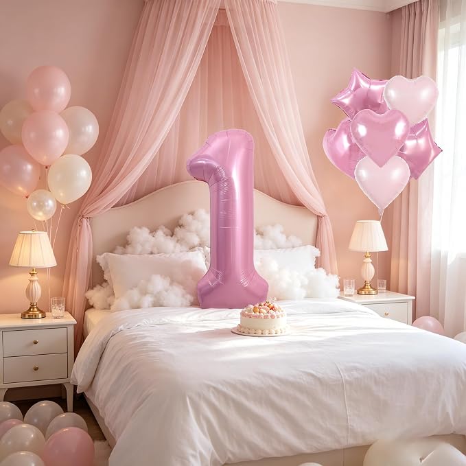 TONIFUL 1st Birthday Balloons Kit 40 Inch Pink Large Number 1 Foil Balloon | - Image 6