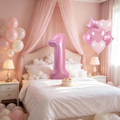 TONIFUL 1st Birthday Balloons Kit 40 Inch Pink Large Number 1 Foil Balloon | - Image 6