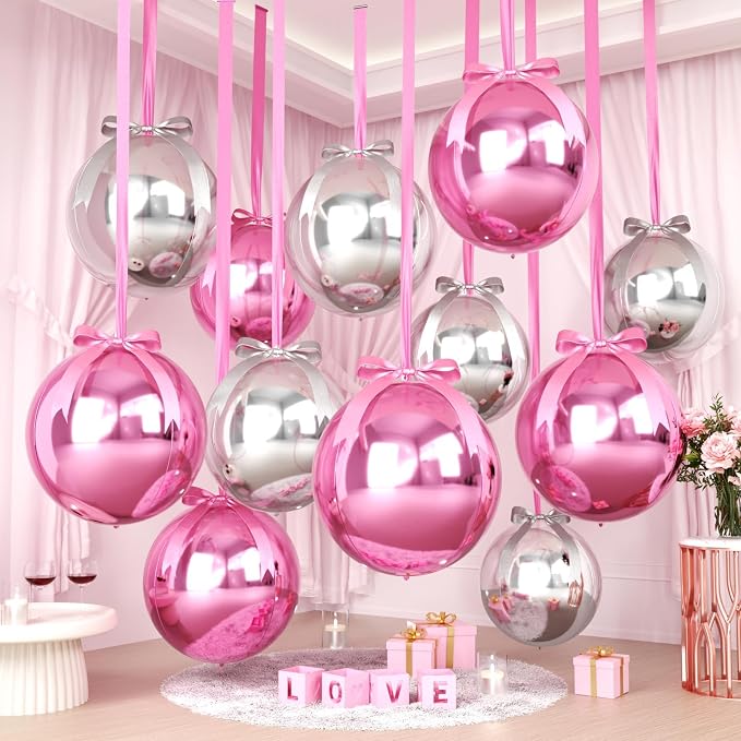 Pink and Silver Round Foil Balloons by FunHot