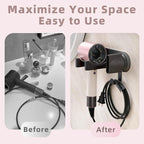 Hair Dryer Holder Wall Mounted, Blow Dryer Holder with Strong Magnet, Dyson Hair Dryer Holder Adhesive Aluminum Alloy Organizer for Bathroom Black UEMUSI