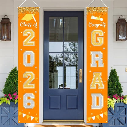 Graduation Decorations 2026 GRAD Banner Orange Porch Door Sign Welcome Banner - Image 2