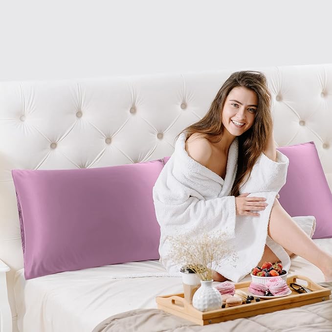 uxcell 2 Pack Silk Satin Pillowcase for Hair and Skin, Cool, Silky, Soft Breathable Pillow Cases King Size 20x36 Inch Sateen Pillowcase Mauve with Envelope Closure
