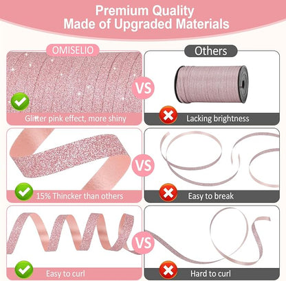 Pink Ribbon, 500 Yard Glitter Pink Curling Ribbon - Image 4