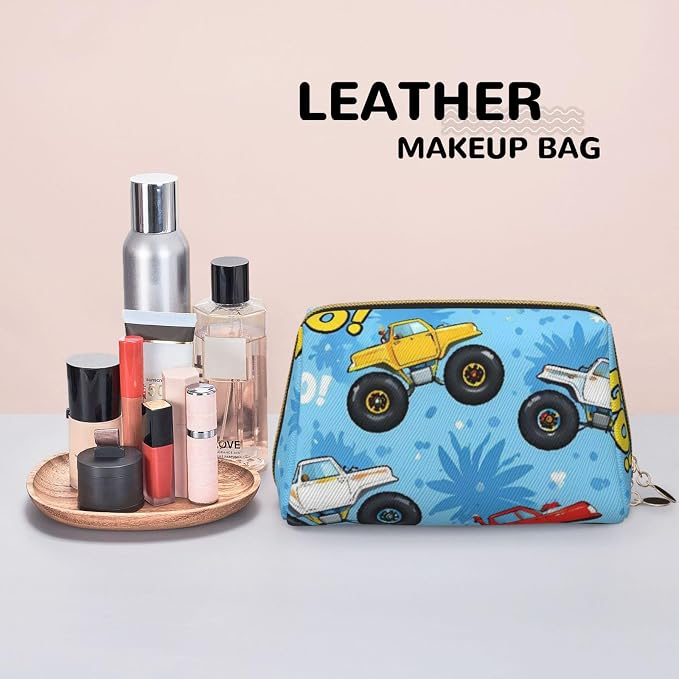 Monster truck cars blue Leather Makeup Bag Cosmetic Pouch Portable Travel - Image 7