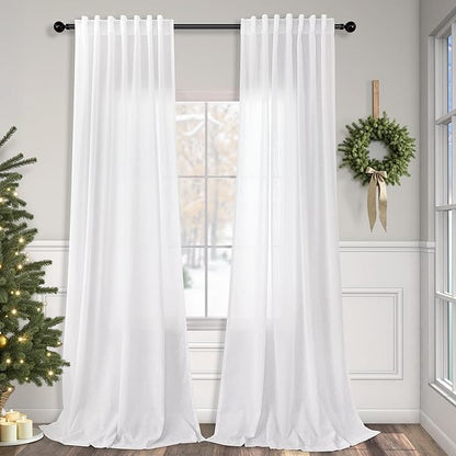 White Linen Curtains 84 Inch Length by Pitalk