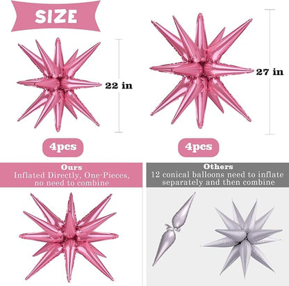 8 Pcs Pink Star Balloons, 27/22 inch One-Piece Explosion Foil Balloons - Image 2