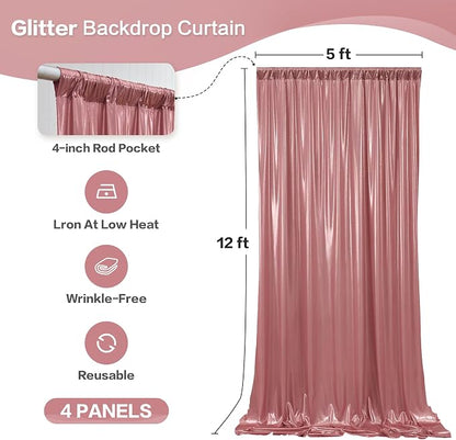 gogoparti 20x12FT Rose Gold Sequin Backdrop Curtain-4 Panels of 5x12FT - Image 6