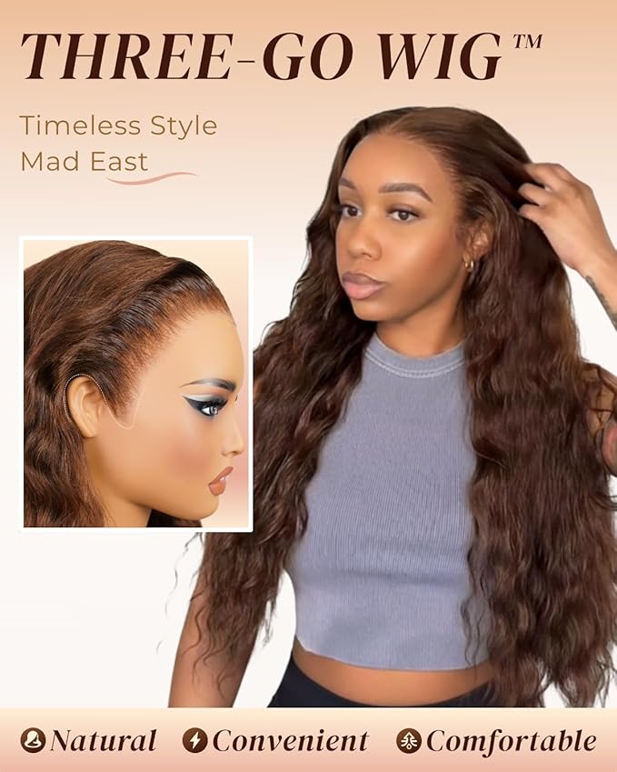 Arabella Chocolate Brown Deep Curly Lace Front Wigs Human Hair 13x6 HD Lace Frontal Wigs Curly Human Hair Brown Glueless Wig For Women Pre Plucked with Natural Hairline 26 Inch