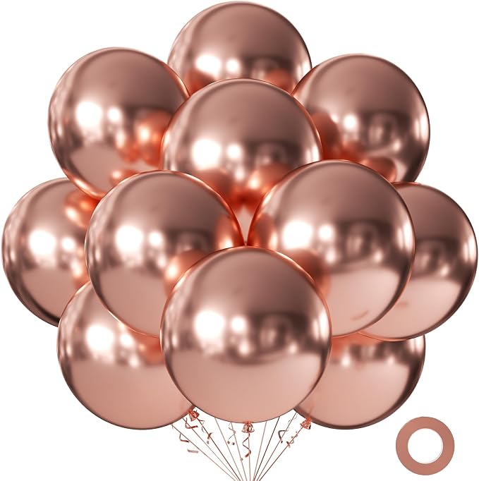 Metallic Rose Gold Balloons 18 Inch 24 Pack Matte Helium Latex Round Balloons by KALOR