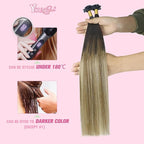 YoungSee K Tip Hair Extensions Human Hair Balayage Ktip Real Hair Extensions Dark Brown Ombre Brown with Blonde Hot Fusion 14In 50s/50g