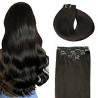 SURNEL Clip in Hair Extensions, Natural Black Human Hair Clip in Extensions 18 Inch 120g 6pcs Human Hair Extensions(#1B,18'')