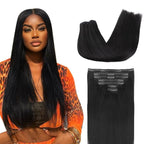 Lashey Seamless Clip in Hair Extensions Human Hair, 7pcs 110g Jet Black Straight Remy Human Hair Clip in Extensions 20 Inch Hair Extensions with Soft PU Weft