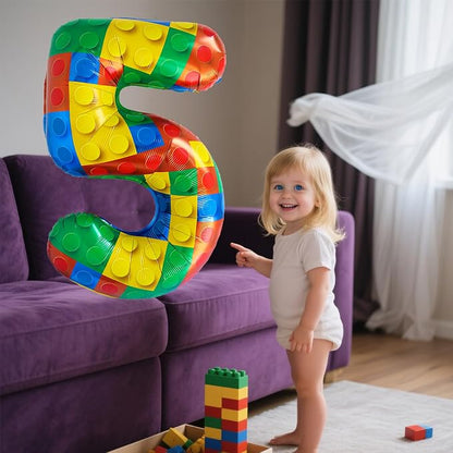 32 Inch Stackable Block Number Balloon – Colorful Brick Building Themed Big - Image 4