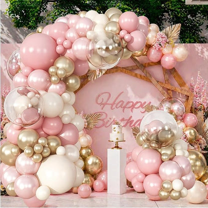Dusty Pink Balloon Garland Arch Kit, Double Stuffed Pearl Pink White Gold by SUNPROUND