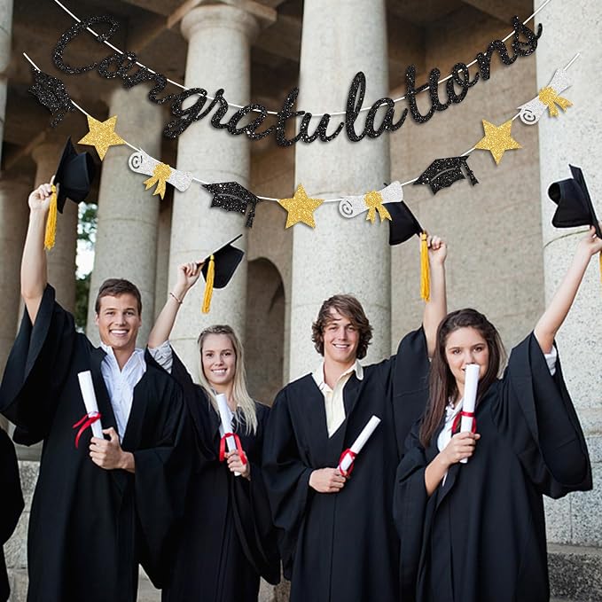 Congratulations Banner Black and Gold Graduation Decorations Class of 2026 - Image 5
