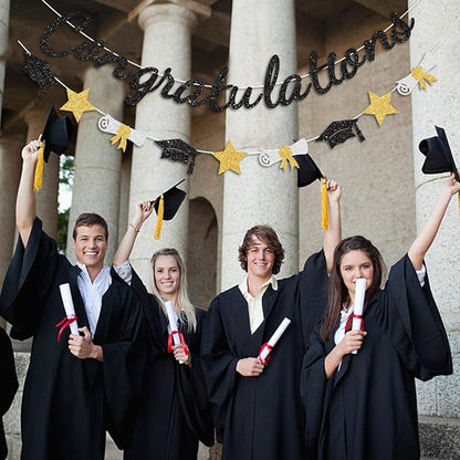 Congratulations Banner Black and Gold Graduation Decorations Class of 2026 - Image 5