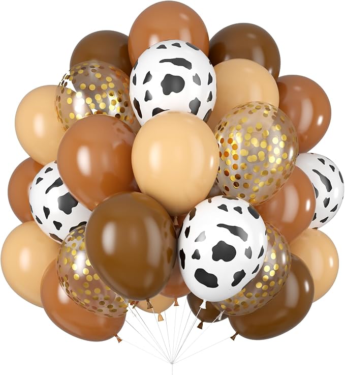 Blush Brown Cow Print Balloons Cowboy Birthday Decorations Western Farm Party by Isndare