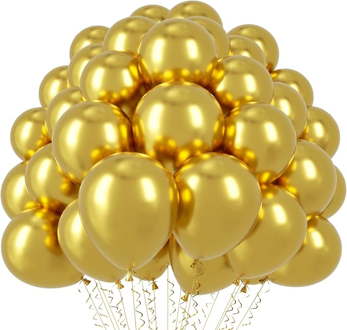 Voircoloria 110pcs Metallic Gold Chrome Latex Party Balloons, 12inch | by Voircoloria