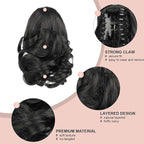 Ponytail Extension, Clip on Ponytails for Women, 9" Claw Clip in Short Curly Wavy Pony Hair Extension for Women - Natural Black