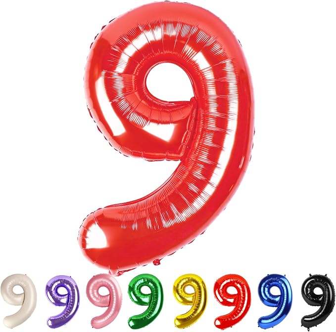 9 Balloon Numbers Party Decorations, 40In Red Balloons by Mluchee