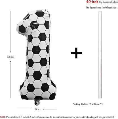 Black White Soccer Number 1 Balloon 1nd Birthday Decoration 40in 1 Balloon | - Image 2