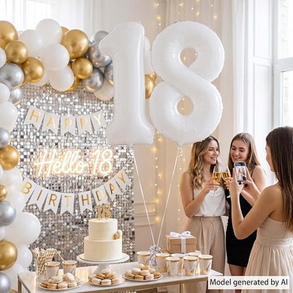 White Number 18 Balloon 40 Inch, Large White Foil Balloons - Image 2