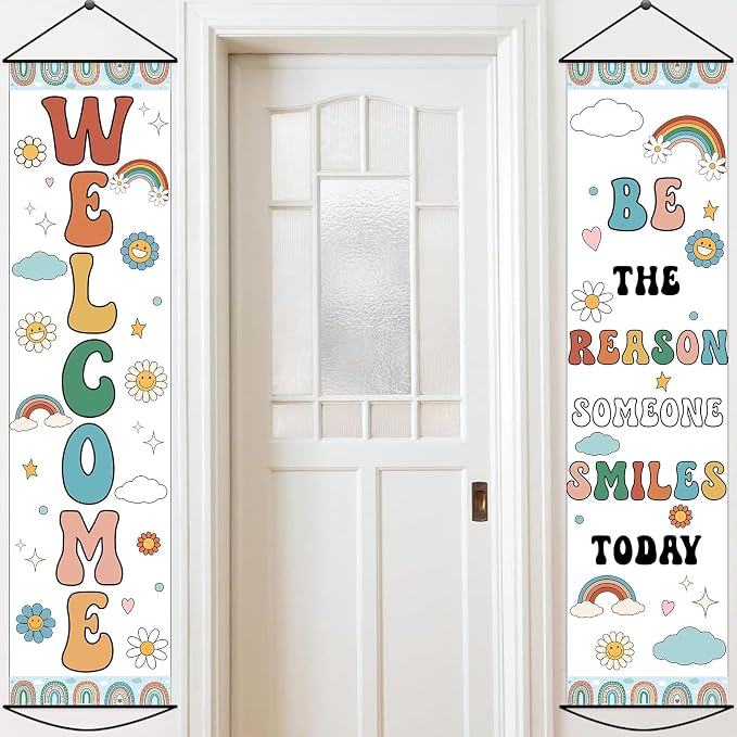 2 PCS Boho Welcome Banner for Classroom Door Decorations Back to School Banner by gisgfim