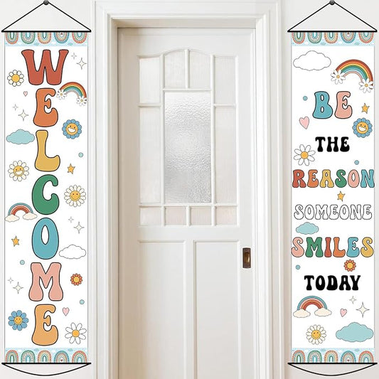 2 PCS Boho Welcome Banner for Classroom Door Decorations Back to School Banner by gisgfim