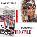 Olbye Boho Wide Turban Elastic Nonslip Headbands for Women Girls - Workout, Yoga, Running, Sweatband, African Bohemian Hair Wraps & Fashion Accessories (H- Leopard)
