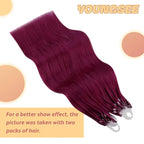 YoungSee Micro Bead Hair Extensions Human Hair Magenta Microlink Hair Extensions 24 Inch Micro Loop Hair Extension Real Human Hair Rosein 50s/50g for Party