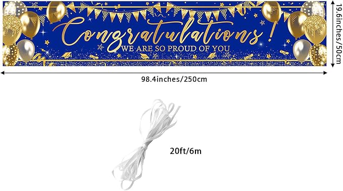 Graduation Decoration Banner Blue and Gold Graduation 2026 Banner Sign Gold - Image 2