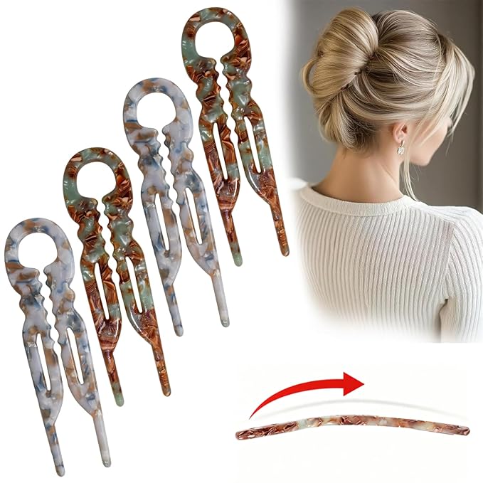 Prestige French Hair Pins - Serrated Anti-Slip Design, Curved Angle for Better Head Fit, New Elegant Hair Accessories for Women, Suitable for All Hair Types（4pcs）