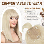 Rich Choices Real Human Hair Topper for Women With Bang - 100% Remy Hair for Thinning Hair, Clip in Silk Base, 10 Inch #60 Platinum Blonde