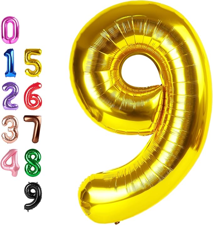 Number Balloons Gold 9 Balloon 40 inch by Enyeopd