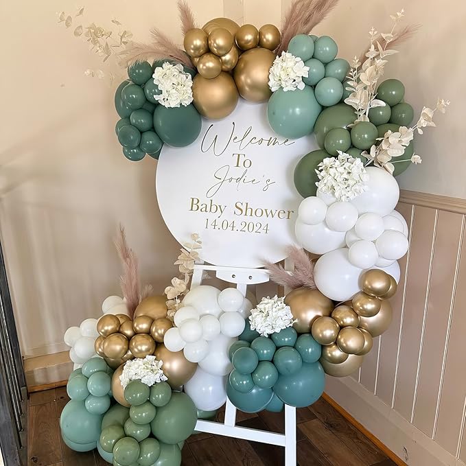 HILAVO Dusty Blue Sage Green Balloon Arch Kit Slate Fog Blue Pastel Green White - Image 3