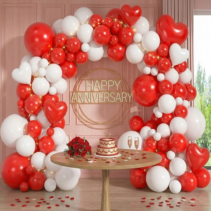 110pcs Red and White Balloons Garland Arch Kit, 18/12/10/5 Inch Balloons | - Image 3