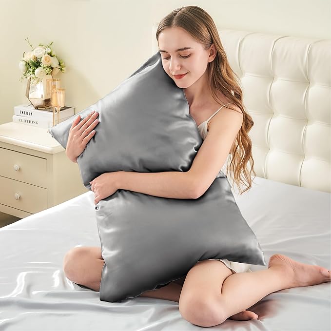 INFIIXSO Mulberry Silk Pillow Case King Size, Silk Pillowcase with Hidden Zipper 20"x36", Extraordinary Smooth and Soft Pillow Cases for Hair and Skin(Dark Grey, 1 Pack)