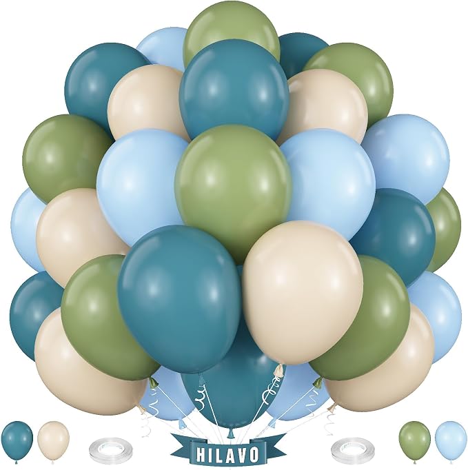 Sage Green Blue Balloons 60 Pcs 12 Inch Dusty Blue Sage Green Cream Balloons by HILAVO