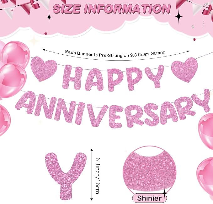 Fulmoon Happy Anniversary Banner Glitter Happy Anniversary Decorations Wedding - Image 2