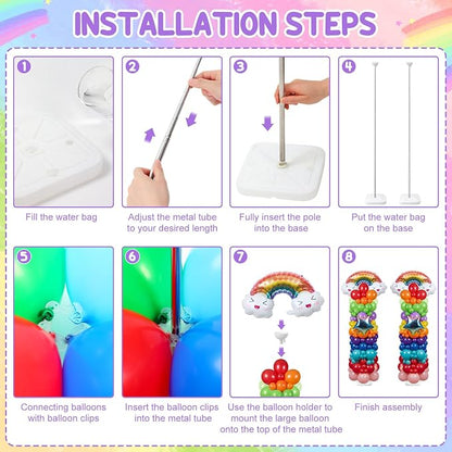 Skylety 2 Sets Rainbow Balloon Column Stand Kit Adjustable Colorful Balloon - Image 3