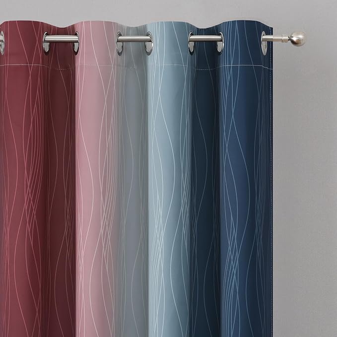 Navy Blue and Burgundy Red Ombre Blackout Curtains 54 Inch Length - Image 4