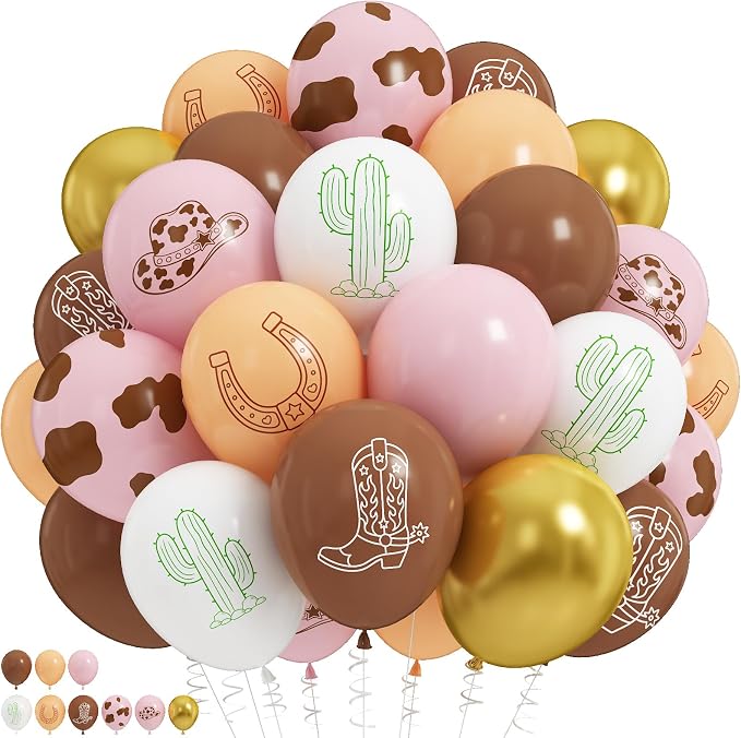Cowgirl Balloons, Dusty Pink Brown Cow Print Latex Balloons by Paeyeq