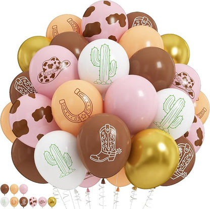 Cowgirl Balloons, Dusty Pink Brown Cow Print Latex Balloons by Paeyeq