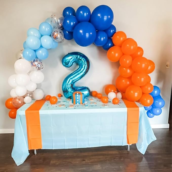 Orange and Blue Balloons, 12 Inch Orange and Dark Light Blue Latex Balloons - Image 4