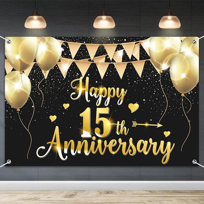 HAMIGAR 6x4ft Happy 15th Anniversary Banner Backdrop by HAMIGAR