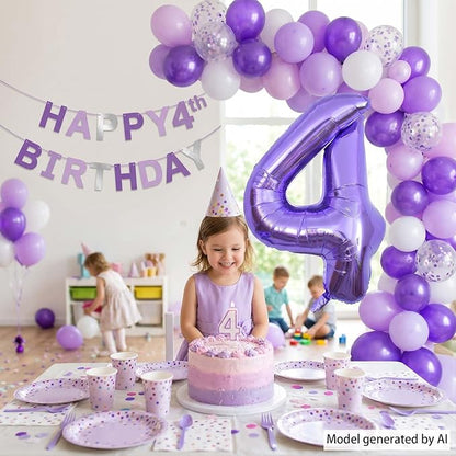 Purple Number 4 Balloon 40 Inch, Large Lavender Mylar Foil Number 4 - Image 3