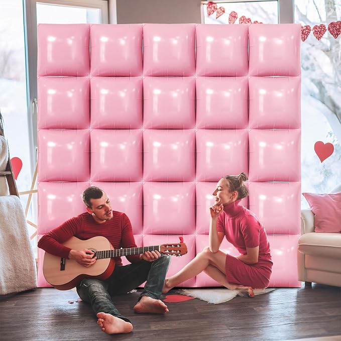 NISOCY 25PCS Pearl Light Pink Square Foil Balloons Wall Backdrop | Double Sided - Image 6